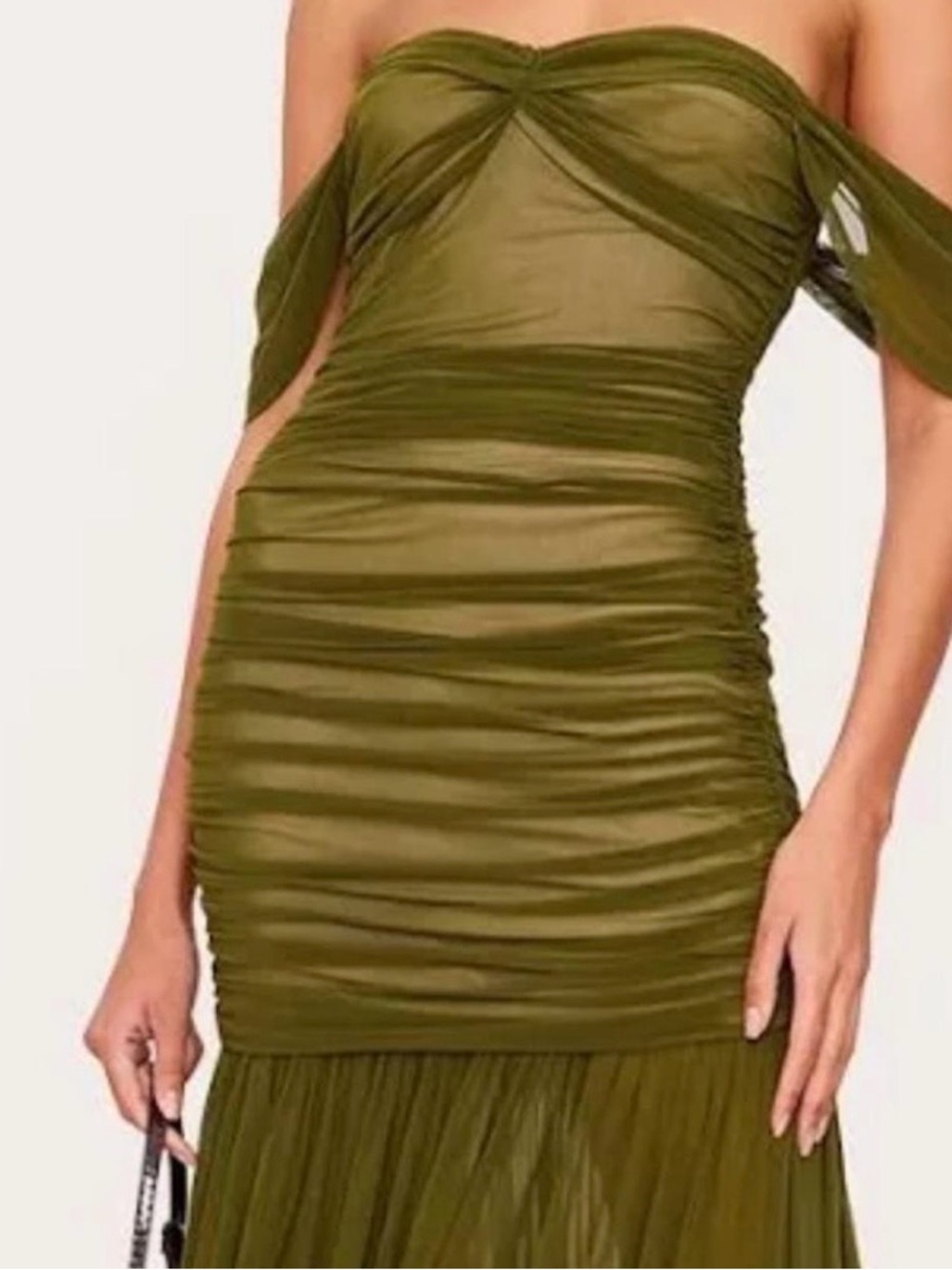 PrettyLittleThing Olive Green One Shoulder Ruched Maxi Dress